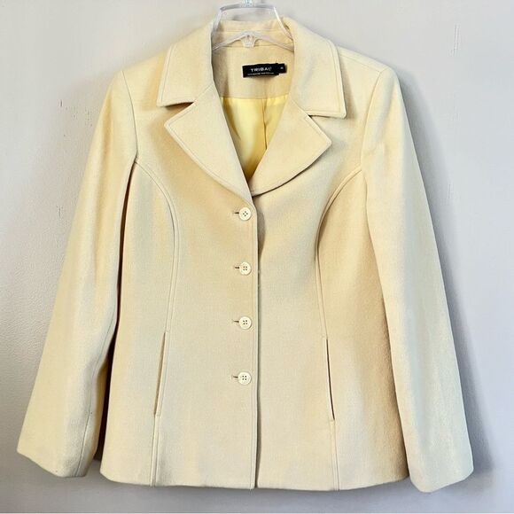 Tribal Wool Cashmere Blend Buttercream Yellow Button Lined Blazer Size 10 - Picture 2 of 16